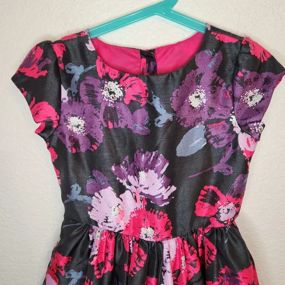 Gymboree Dressed Up Girl’s Black Pink Purple Florals Dress Size 8 sundress - Picture 6 of 15